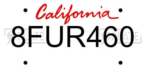 8FUR460 California License Plate