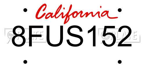 8FUS152 California License Plate