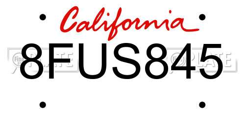 8FUS845 California License Plate
