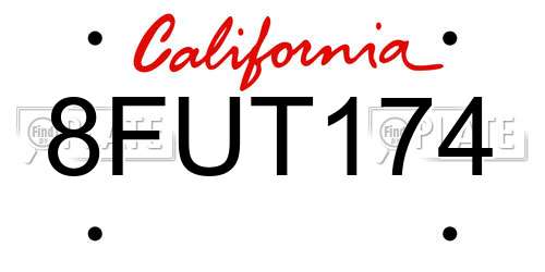 8FUT174 California License Plate