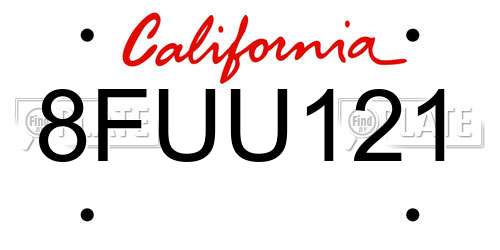 8FUU121 California License Plate