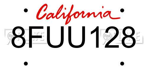 8FUU128 California License Plate