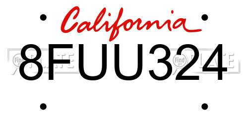 8FUU324 California License Plate