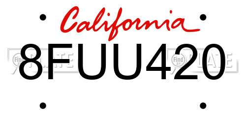 8FUU420 California License Plate