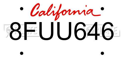 8FUU646 California License Plate