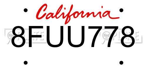 8FUU778 California License Plate