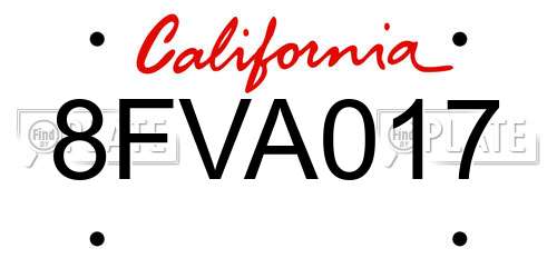 8FVA017 California License Plate