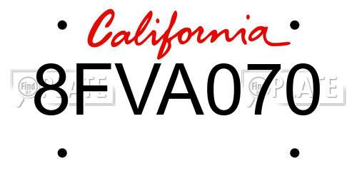 8FVA070 California License Plate