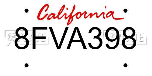 8FVA398 California License Plate