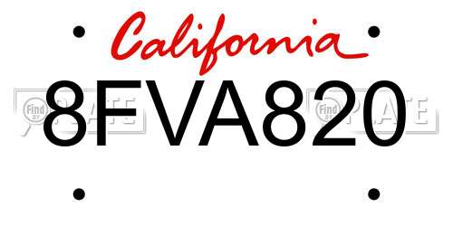 8FVA820 California License Plate