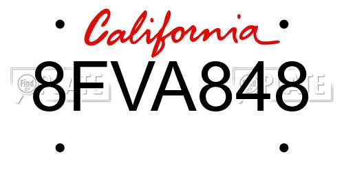 8FVA848 California License Plate