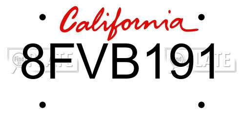 8FVB191 California License Plate