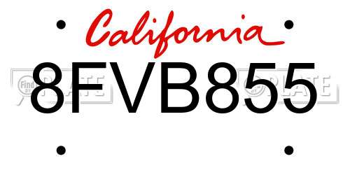 8FVB855 California License Plate