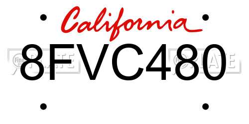 8FVC480 California License Plate
