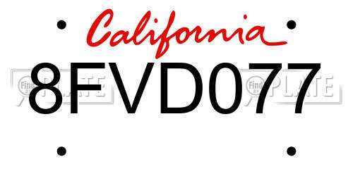 8FVD077 California License Plate