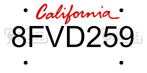 8FVD259 California License Plate