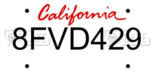 8FVD429 California License Plate