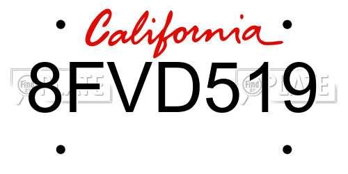 8FVD519 California License Plate