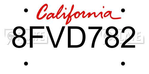 8FVD782 California License Plate