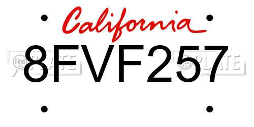8FVF257 California License Plate