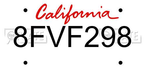 8FVF298 California License Plate
