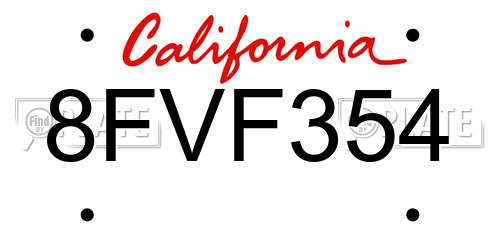 8FVF354 California License Plate