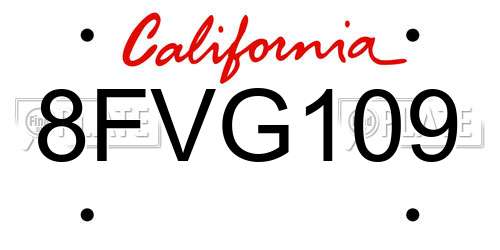 8FVG109 California License Plate