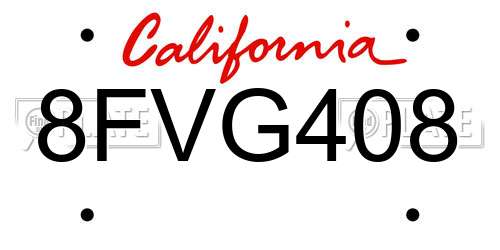 8FVG408 California License Plate