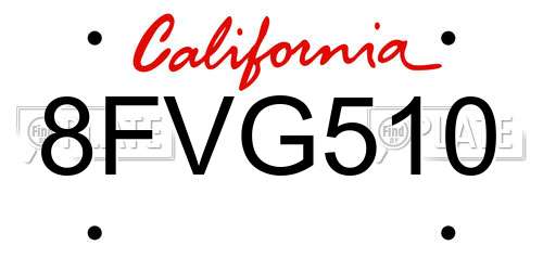 8FVG510 California License Plate