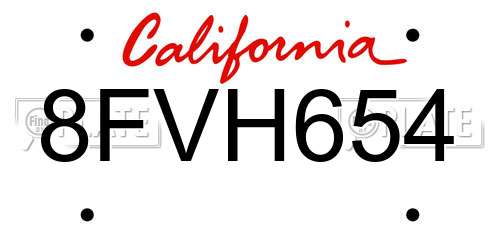 8FVH654 California License Plate