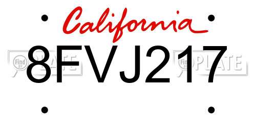 8FVJ217 California License Plate