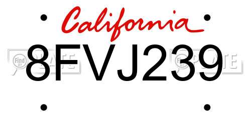 8FVJ239 California License Plate