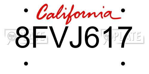 8FVJ617 California License Plate