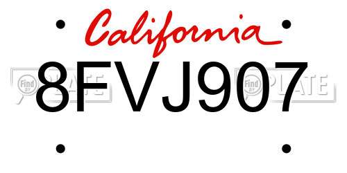8FVJ907 California License Plate