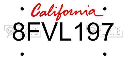 8FVL197 California License Plate