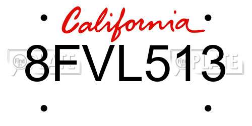8FVL513 California License Plate