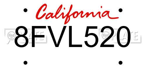 8FVL520 California License Plate