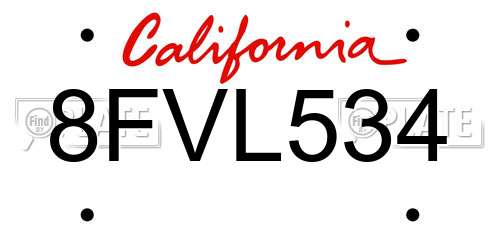 8FVL534 California License Plate
