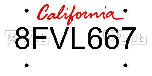 8FVL667 California License Plate