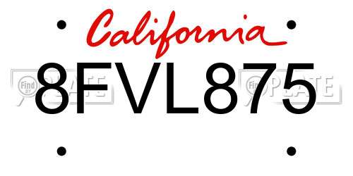 8FVL875 California License Plate