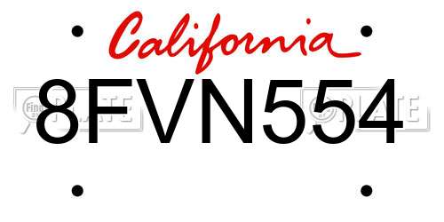 8FVN554 California License Plate