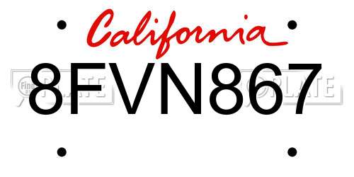 8FVN867 California License Plate