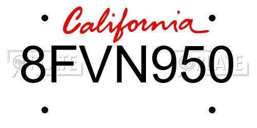 8FVN950 California License Plate