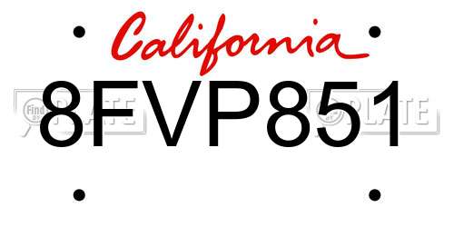 8FVP851 California License Plate