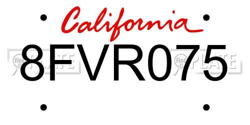 8FVR075 California License Plate