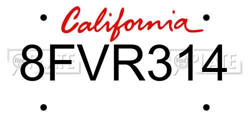 8FVR314 California License Plate