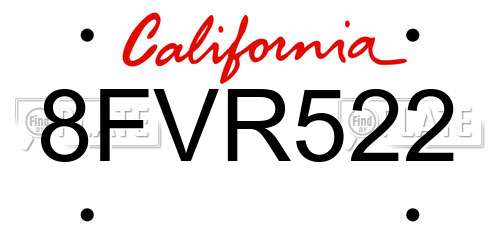 8FVR522 California License Plate