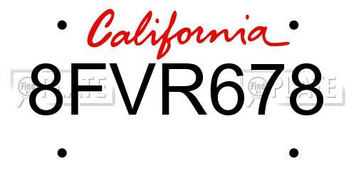 8FVR678 California License Plate