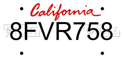 8FVR758 California License Plate