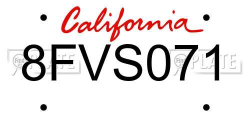8FVS071 California License Plate